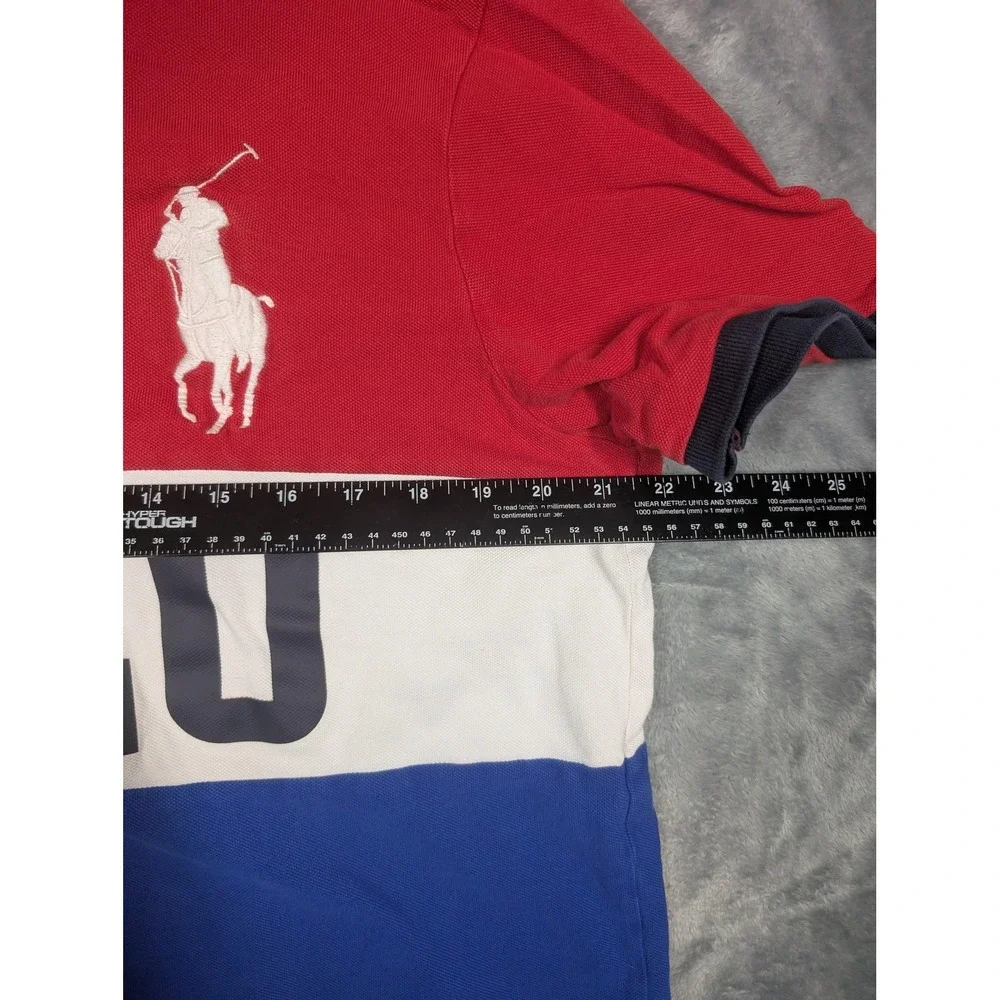 Polo Ralph Lauren Polo Shirt Mens Large Red White Blue Colorblock Big Pony